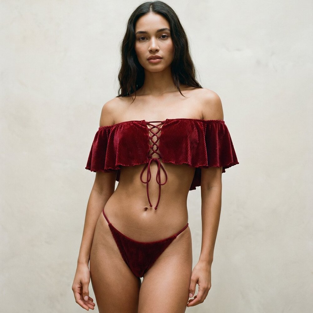 Blue Life Burgundy Off-Shoulder Bikini